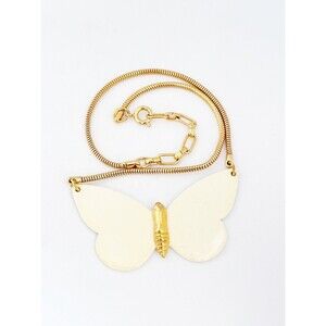 Vintage Butterfly Necklace C. Sebiri Cream Enamel Gold Tone Choker whimsigoth